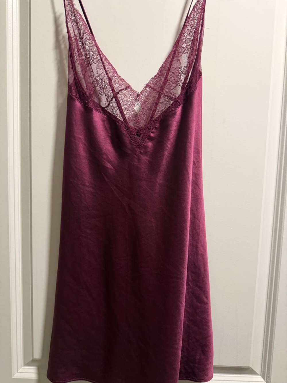 Victors secret Lace Trim Satin Slip Dress - burgundy